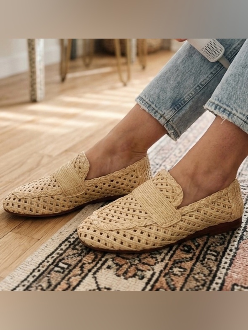Vince Women's Davis Woven Raffia Loafers Flats